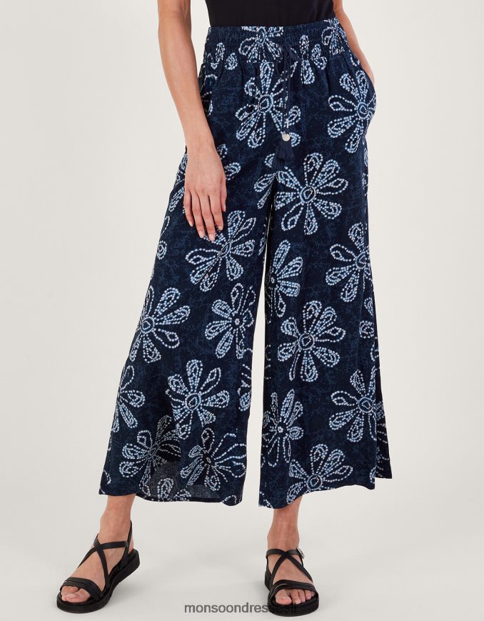 הַלבָּשָׁה Monsoon מכנסיים פרחוניים בהדפס בטיק ב-lenzing ecovero כחול (צי) נשים HTJ0TZ116
