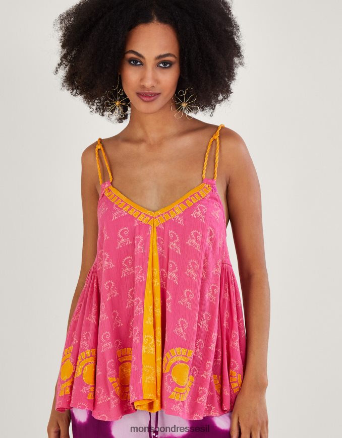 הַלבָּשָׁה Monsoon הדפס רצועה ארוגה קמי עליון ב-lenzing ecovero וָרוֹד נשים HTJ0TZ123