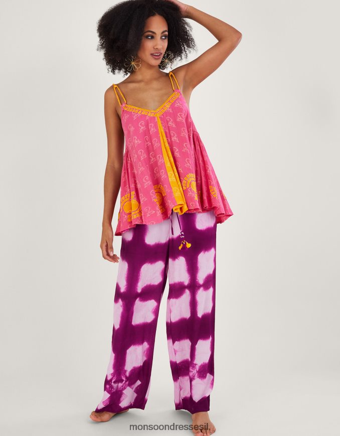 הַלבָּשָׁה Monsoon הדפס רצועה ארוגה קמי עליון ב-lenzing ecovero וָרוֹד נשים HTJ0TZ123