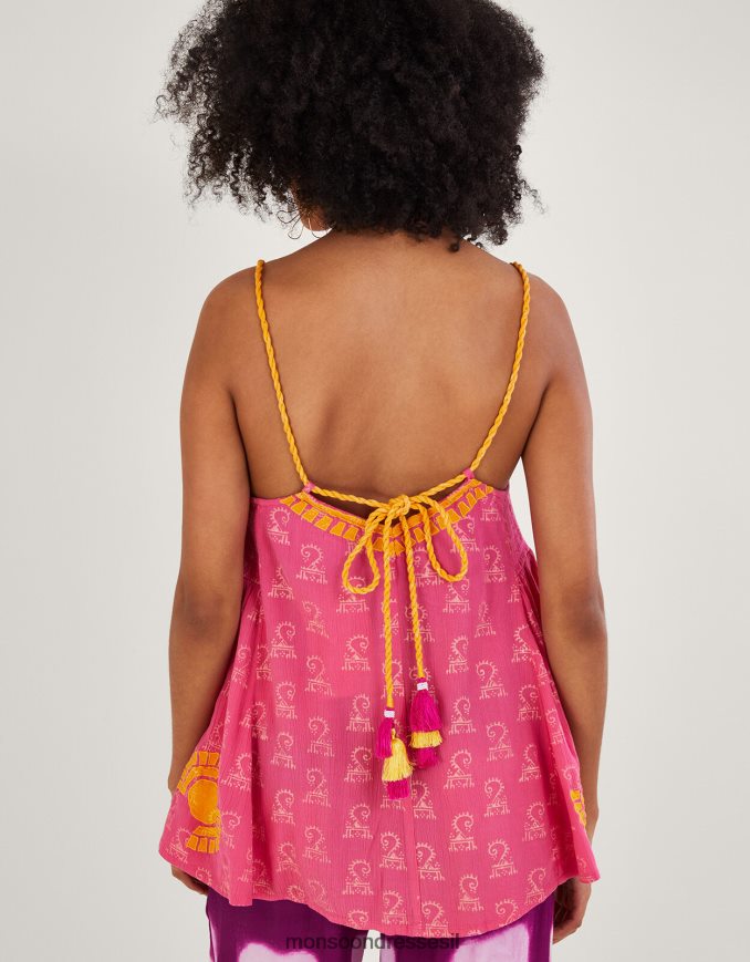 הַלבָּשָׁה Monsoon הדפס רצועה ארוגה קמי עליון ב-lenzing ecovero וָרוֹד נשים HTJ0TZ123