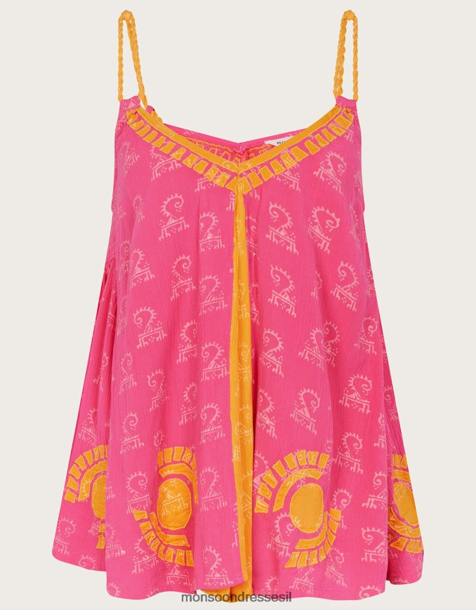 הַלבָּשָׁה Monsoon הדפס רצועה ארוגה קמי עליון ב-lenzing ecovero וָרוֹד נשים HTJ0TZ123