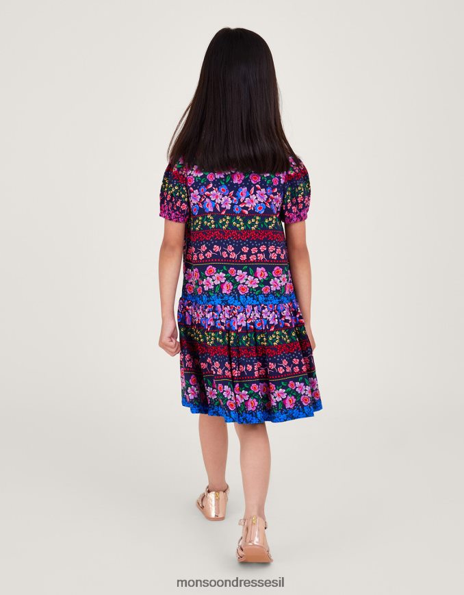 הַלבָּשָׁה Monsoon שמלה בהדפס פסים פרחוני ב-lenzing ecovero כחול (צי) ילדה HTJ0TZ1814