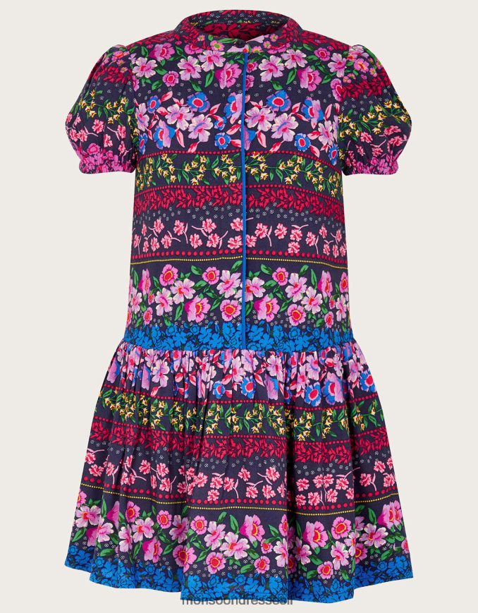 הַלבָּשָׁה Monsoon שמלה בהדפס פסים פרחוני ב-lenzing ecovero כחול (צי) ילדה HTJ0TZ1814