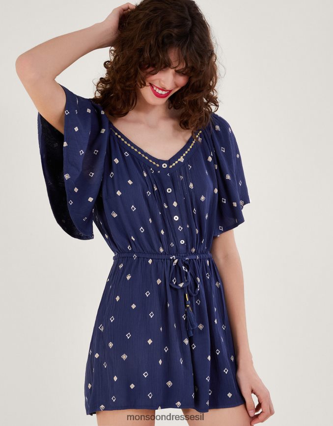 הַלבָּשָׁה Monsoon רומפר עם הדפס מוטיב ב-lenzing ecovero כחול (צי) נשים HTJ0TZ186