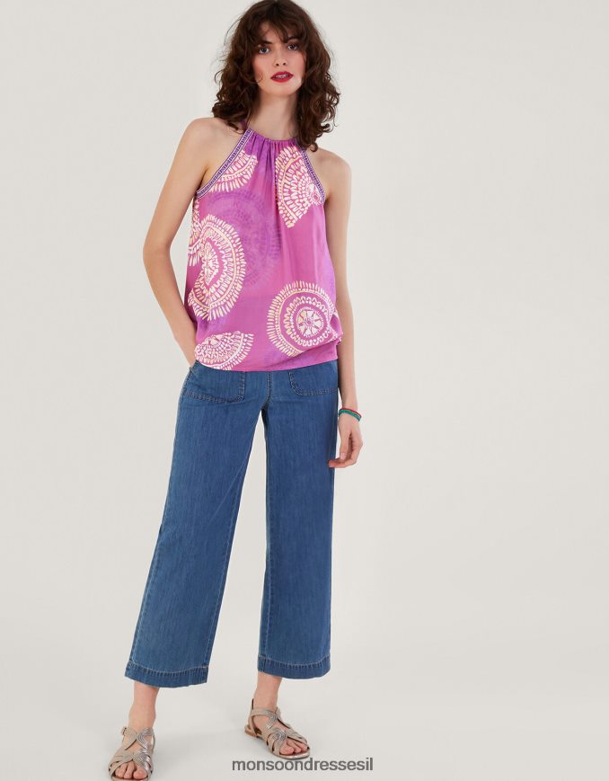 הַלבָּשָׁה Monsoon טופ קמי בהדפס רצועת קשירה ב-lenzing ecovero סגול (לילך) נשים HTJ0TZ198