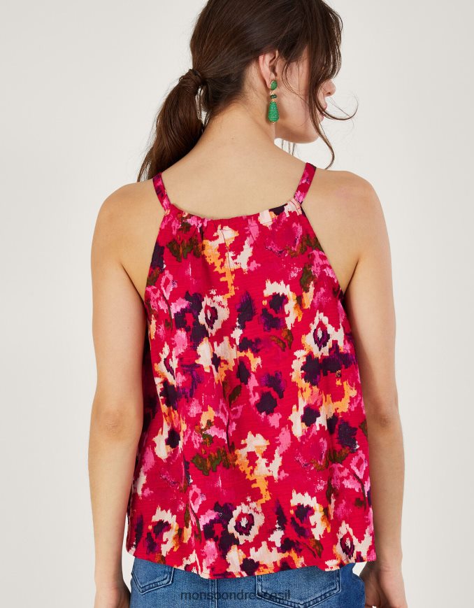 הַלבָּשָׁה Monsoon טופ קמי עם הדפס פרחים רקום ב-lenzing ecovero אָדוֹם נשים HTJ0TZ218