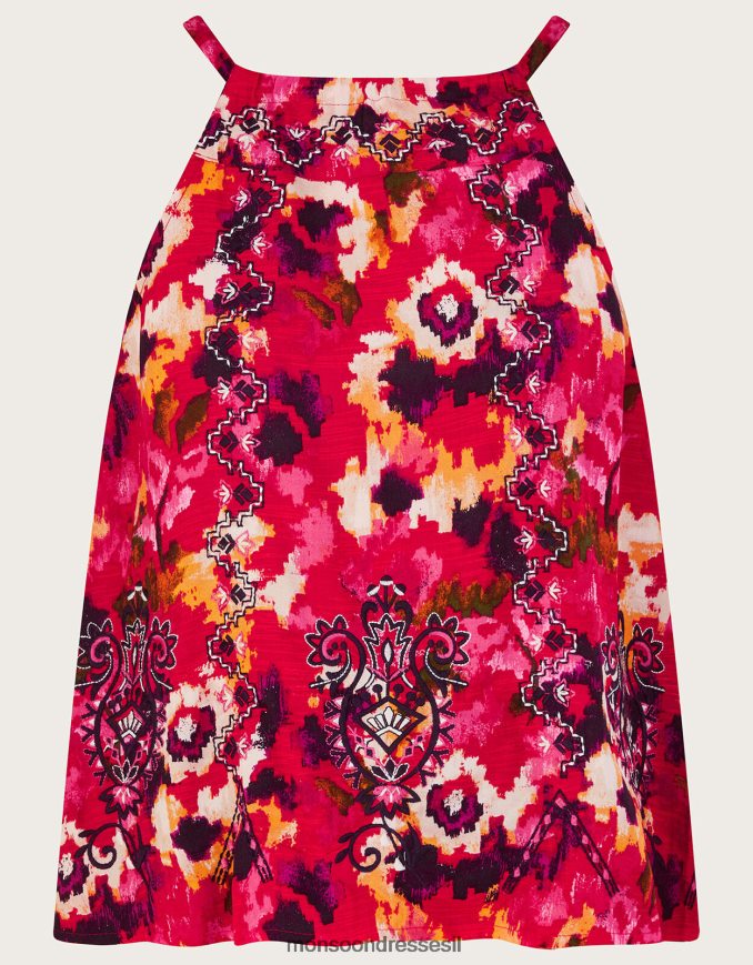 הַלבָּשָׁה Monsoon טופ קמי עם הדפס פרחים רקום ב-lenzing ecovero אָדוֹם נשים HTJ0TZ218