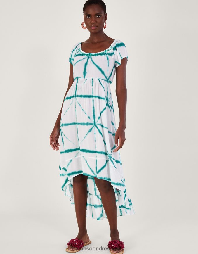 הַלבָּשָׁה Monsoon שמלה גבוהה נמוכה עם הדפס צלב עניבה ב-lenzing ecovero לבן נשים HTJ0TZ226