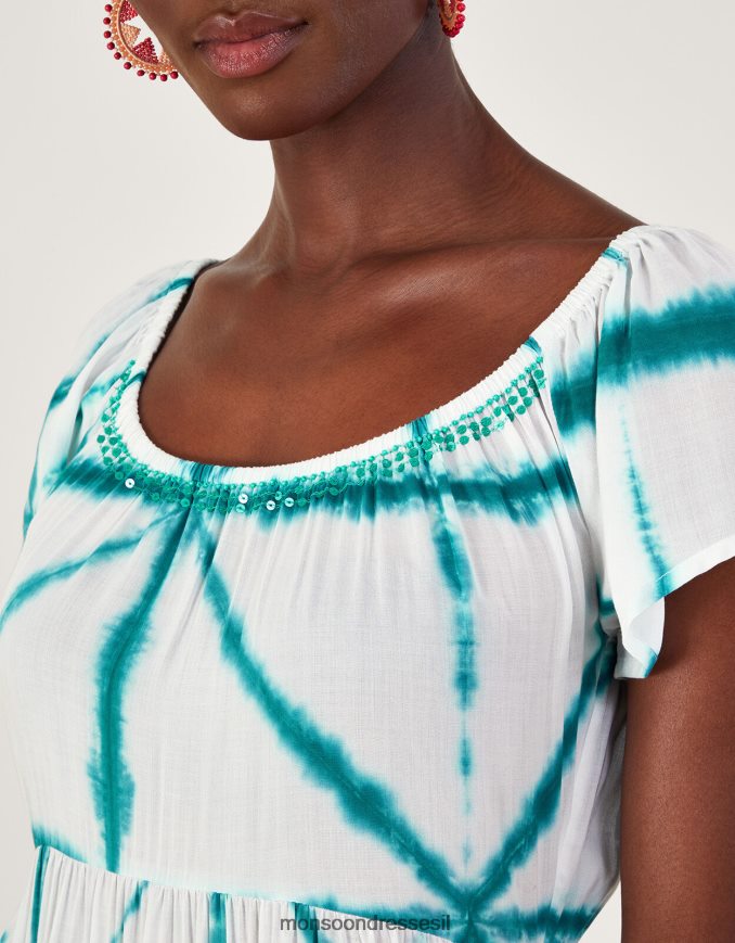 הַלבָּשָׁה Monsoon שמלה גבוהה נמוכה עם הדפס צלב עניבה ב-lenzing ecovero לבן נשים HTJ0TZ226