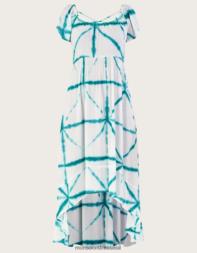 הַלבָּשָׁה Monsoon שמלה גבוהה נמוכה עם הדפס צלב עניבה ב-lenzing ecovero לבן נשים HTJ0TZ226