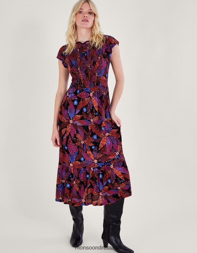 הַלבָּשָׁה Monsoon שמלה פרחונית מעורפלת ב-lenzing ecovero שָׁחוֹר נשים HTJ0TZ233