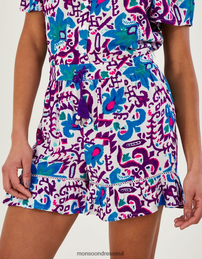 הַלבָּשָׁה Monsoon מכנסיים קצרים בהדפס פרחי אש ב-lenzing ecovero כְּחוֹל נשים HTJ0TZ235