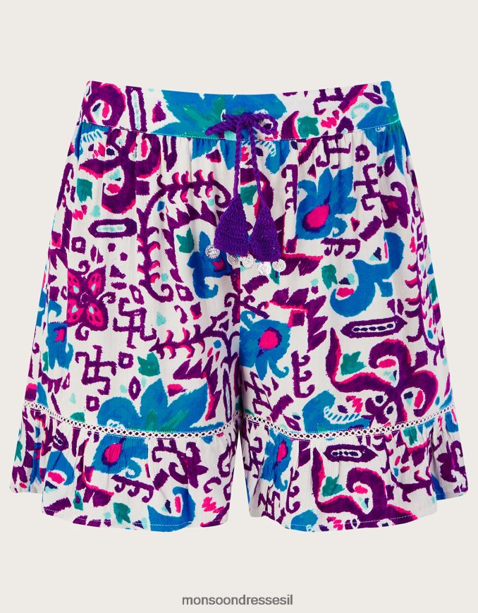 הַלבָּשָׁה Monsoon מכנסיים קצרים בהדפס פרחי אש ב-lenzing ecovero כְּחוֹל נשים HTJ0TZ235