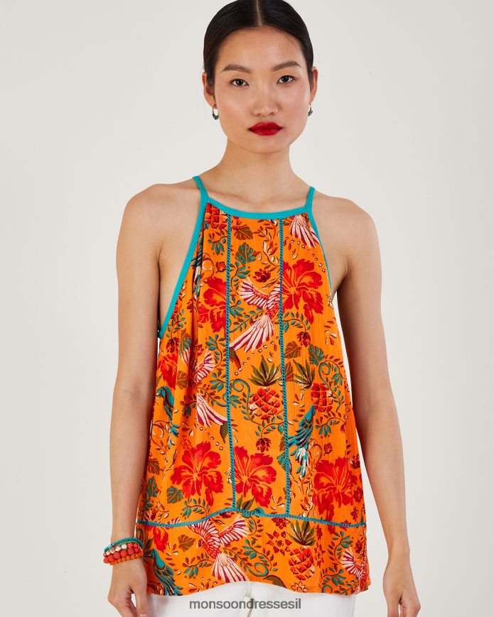 הַלבָּשָׁה Monsoon קאמי עם הדפס כף יד ב-lenzing ecovero תפוז נשים HTJ0TZ241