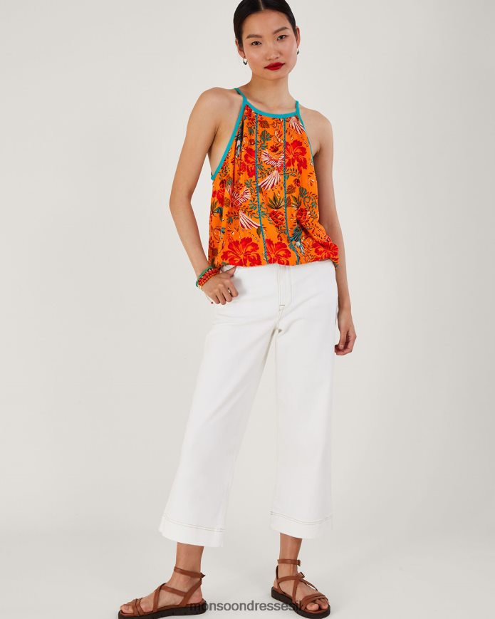 הַלבָּשָׁה Monsoon קאמי עם הדפס כף יד ב-lenzing ecovero תפוז נשים HTJ0TZ241