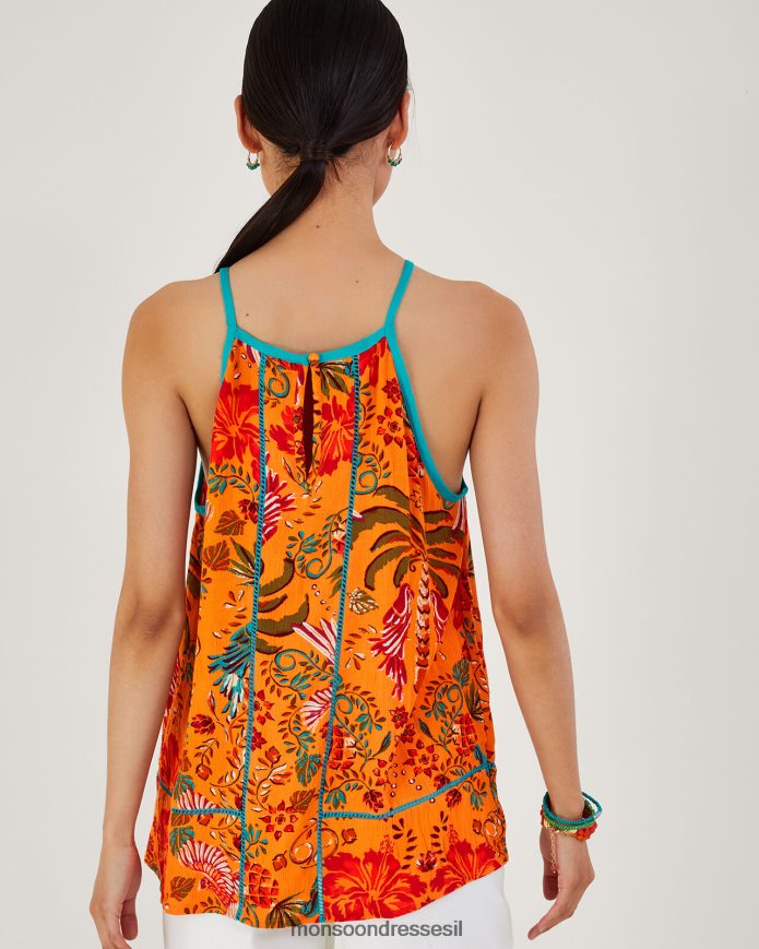 הַלבָּשָׁה Monsoon קאמי עם הדפס כף יד ב-lenzing ecovero תפוז נשים HTJ0TZ241