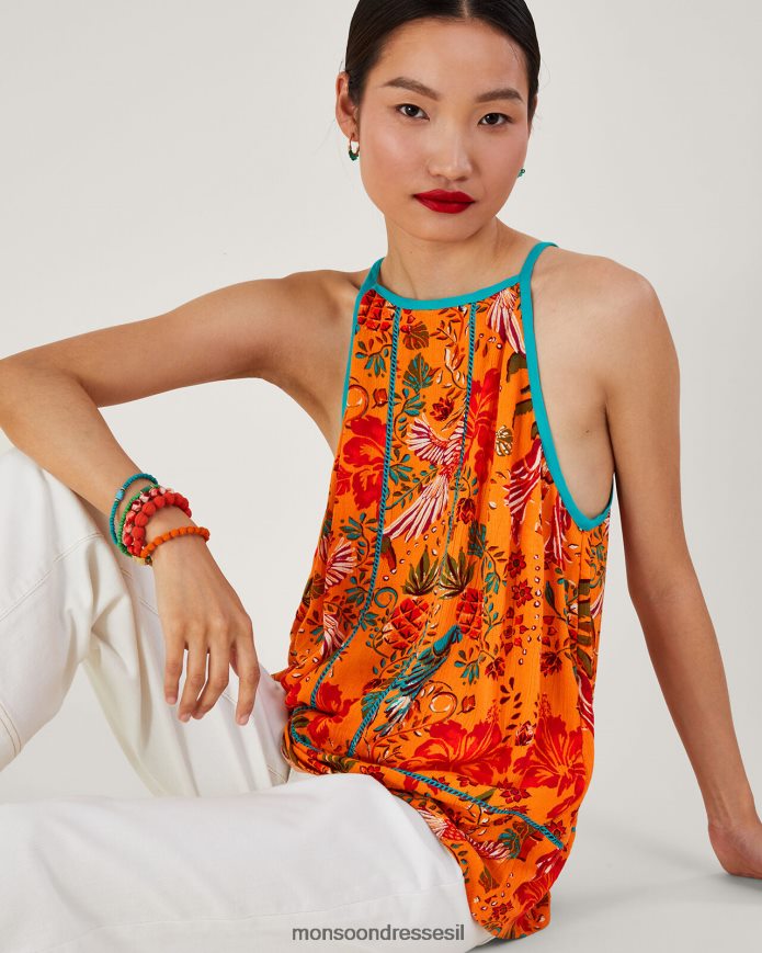 הַלבָּשָׁה Monsoon קאמי עם הדפס כף יד ב-lenzing ecovero תפוז נשים HTJ0TZ241