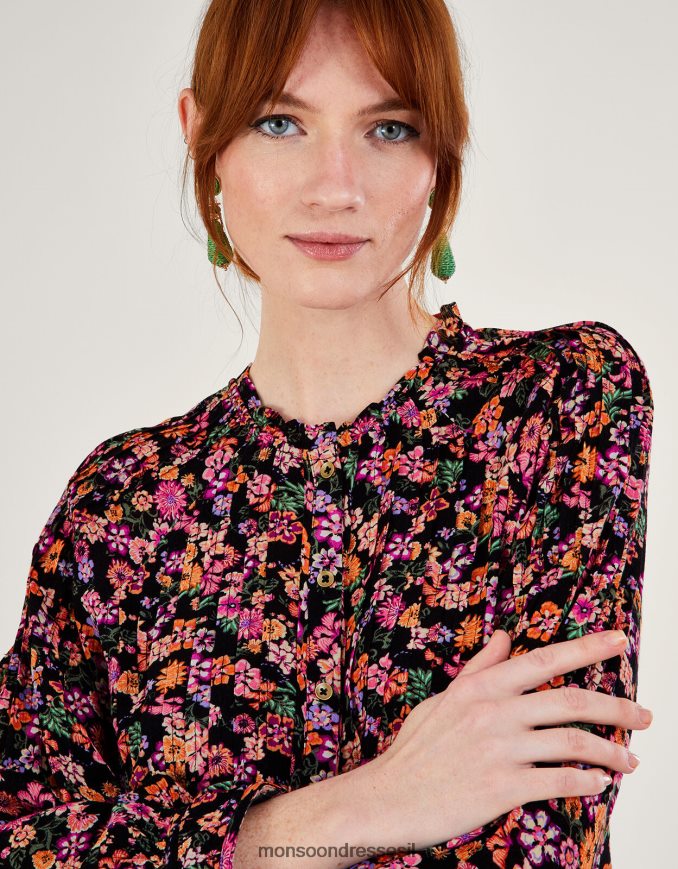 הַלבָּשָׁה Monsoon חולצת פינטאק פרחונית זוועה ב-lenzing ecovero תפוז נשים HTJ0TZ251