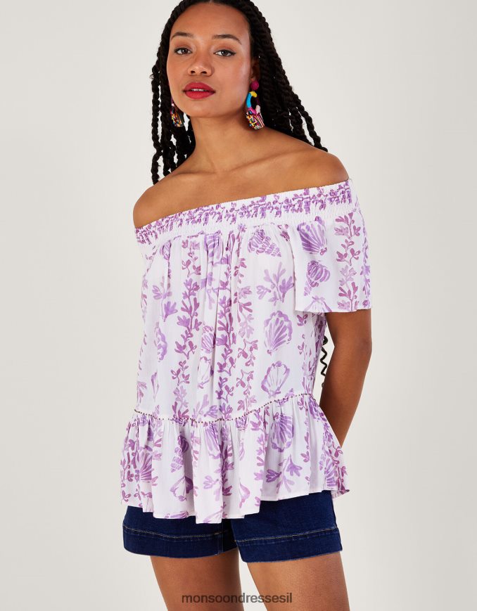 הַלבָּשָׁה Monsoon טופ עם שרוולים קצרים בהדפס מעטפת ב-lenzing ecovero וָרוֹד נשים HTJ0TZ277