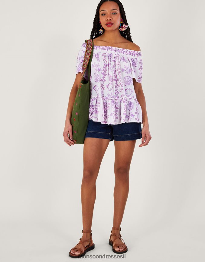 הַלבָּשָׁה Monsoon טופ עם שרוולים קצרים בהדפס מעטפת ב-lenzing ecovero וָרוֹד נשים HTJ0TZ277