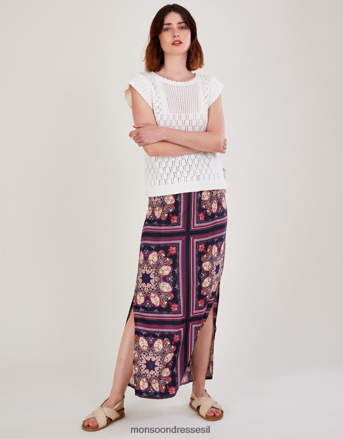 הַלבָּשָׁה Monsoon חצאית צד מפוצלת בהדפס מדליון ב-lenzing ecovero כחול (צי) נשים HTJ0TZ2783