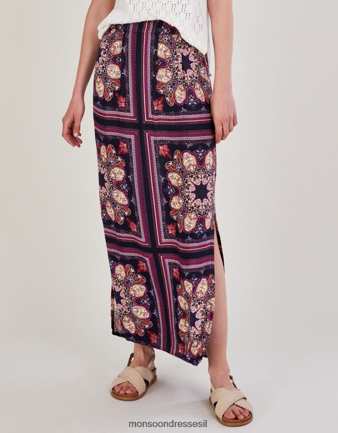 הַלבָּשָׁה Monsoon חצאית צד מפוצלת בהדפס מדליון ב-lenzing ecovero כחול (צי) נשים HTJ0TZ2783