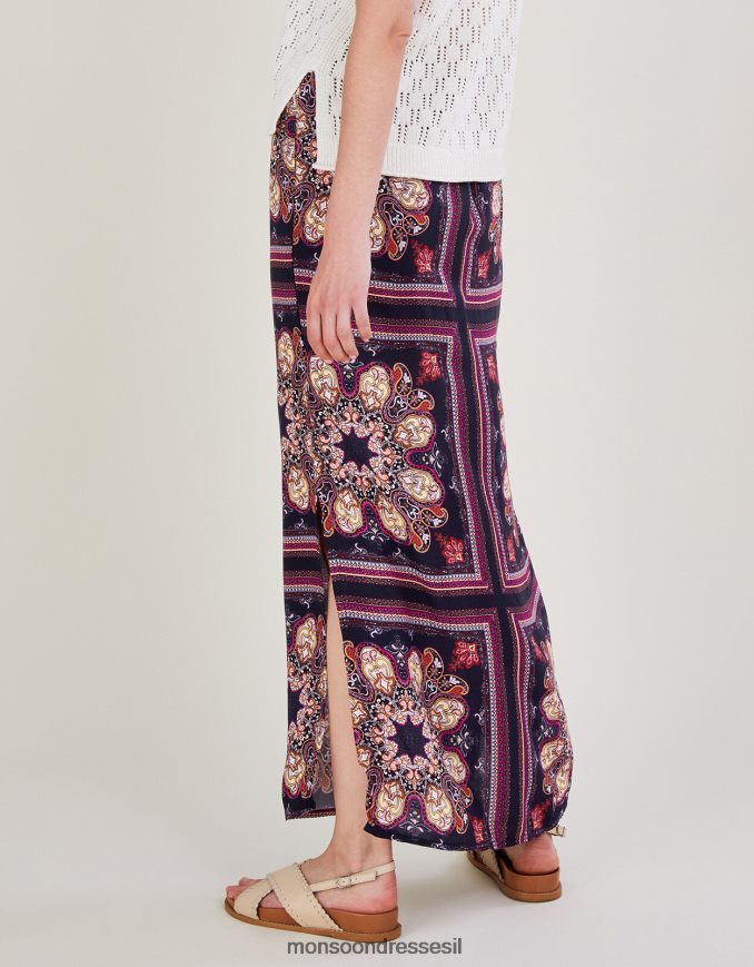 הַלבָּשָׁה Monsoon חצאית צד מפוצלת בהדפס מדליון ב-lenzing ecovero כחול (צי) נשים HTJ0TZ2783