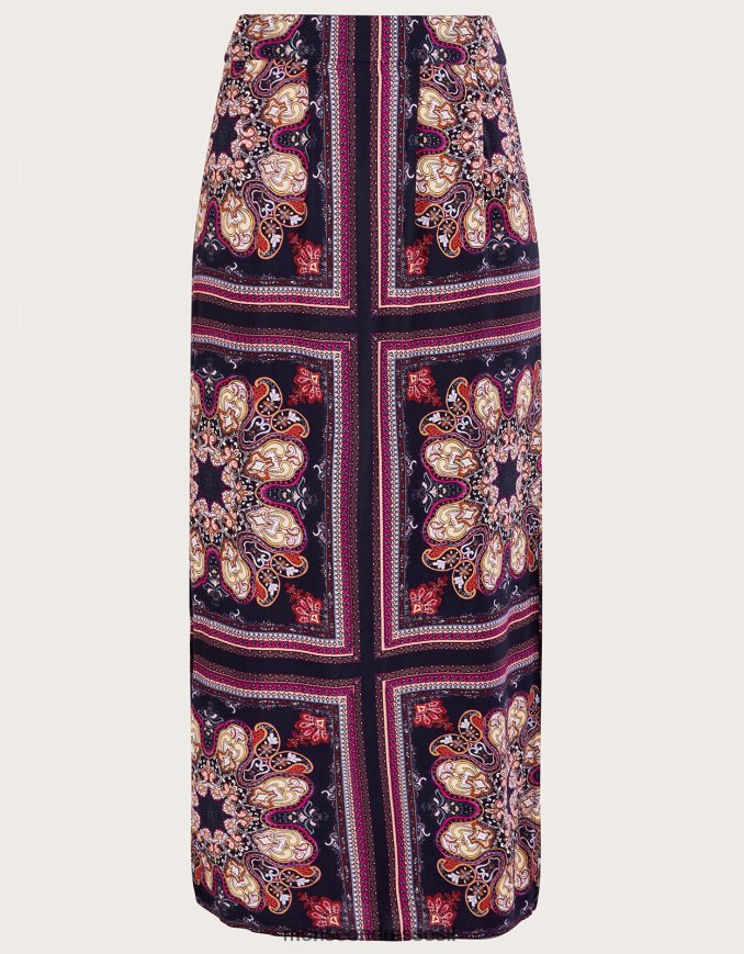 הַלבָּשָׁה Monsoon חצאית צד מפוצלת בהדפס מדליון ב-lenzing ecovero כחול (צי) נשים HTJ0TZ2783