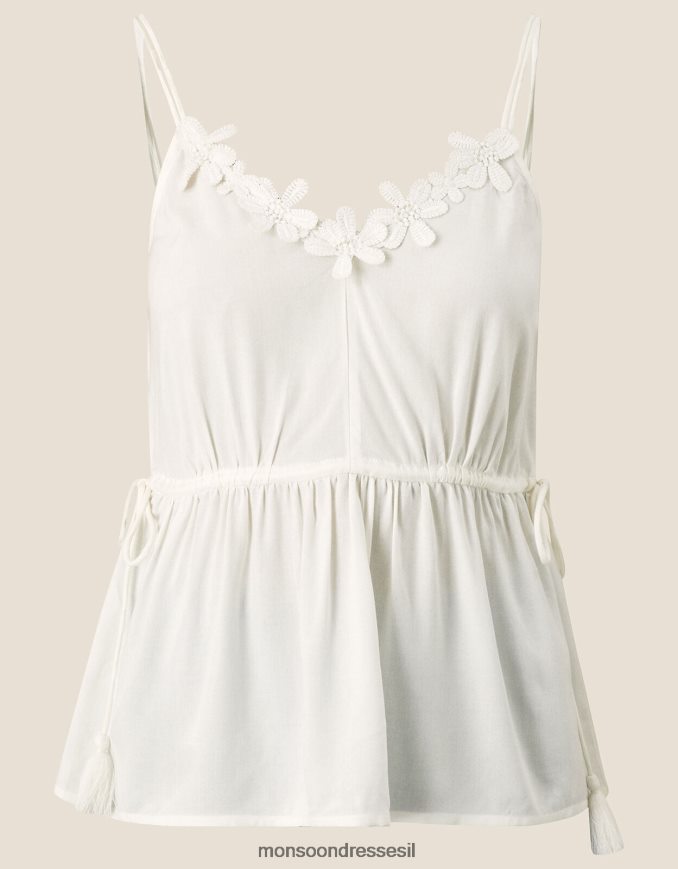 הַלבָּשָׁה Monsoon טופ קמי עם עיטור פרחים ב-lenzing ecovero לבן נשים HTJ0TZ2784