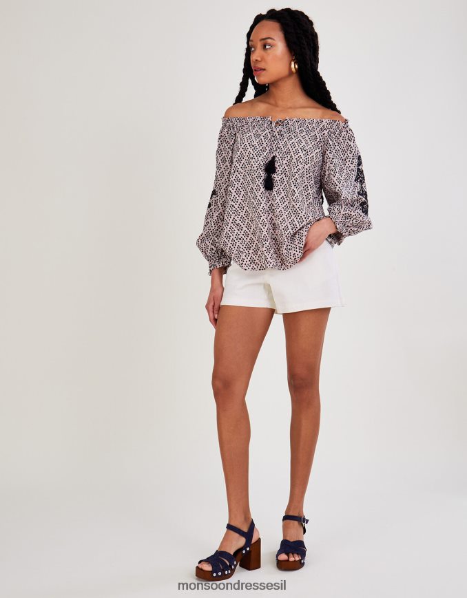 הַלבָּשָׁה Monsoon טופ ברדו מודפס ב-lenzing ecovero שָׁחוֹר נשים HTJ0TZ2787