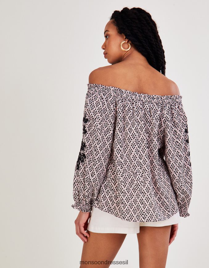 הַלבָּשָׁה Monsoon טופ ברדו מודפס ב-lenzing ecovero שָׁחוֹר נשים HTJ0TZ2787