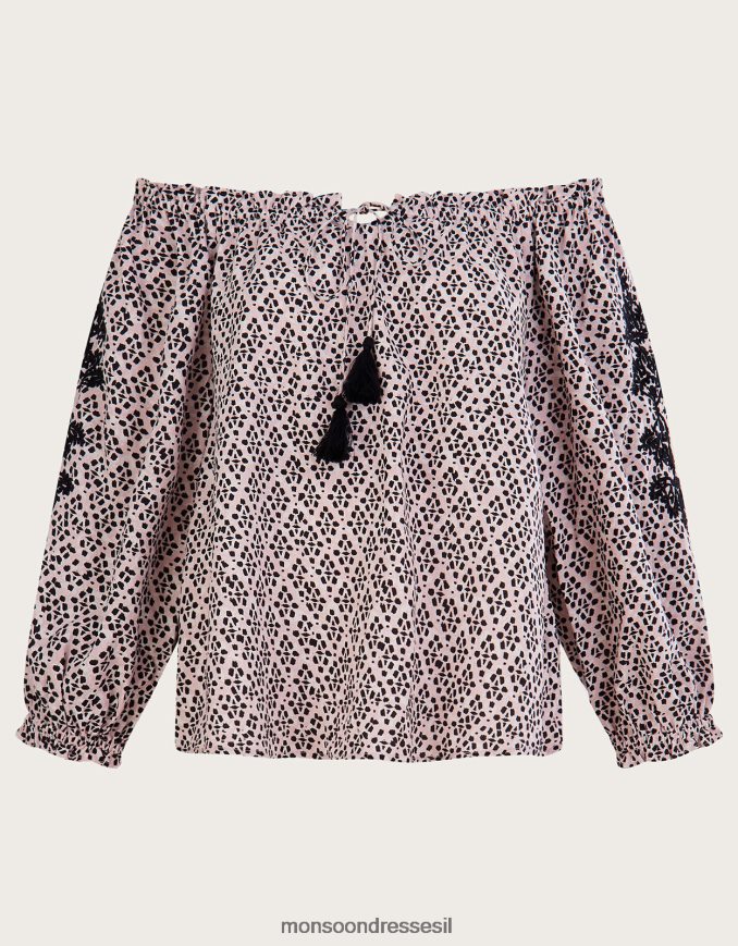 הַלבָּשָׁה Monsoon טופ ברדו מודפס ב-lenzing ecovero שָׁחוֹר נשים HTJ0TZ2787