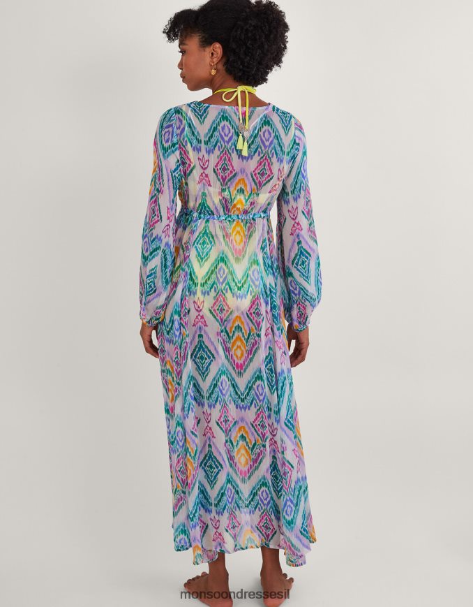 הַלבָּשָׁה Monsoon שמלת קפטן בהדפס איקט קשת בענן ב-lenzing ecovero וָרוֹד נשים HTJ0TZ293