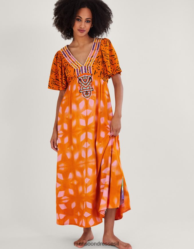 הַלבָּשָׁה Monsoon הדפס שמלת קפטן ב-lenzing ecovero כתום (אלמוגים) נשים HTJ0TZ307