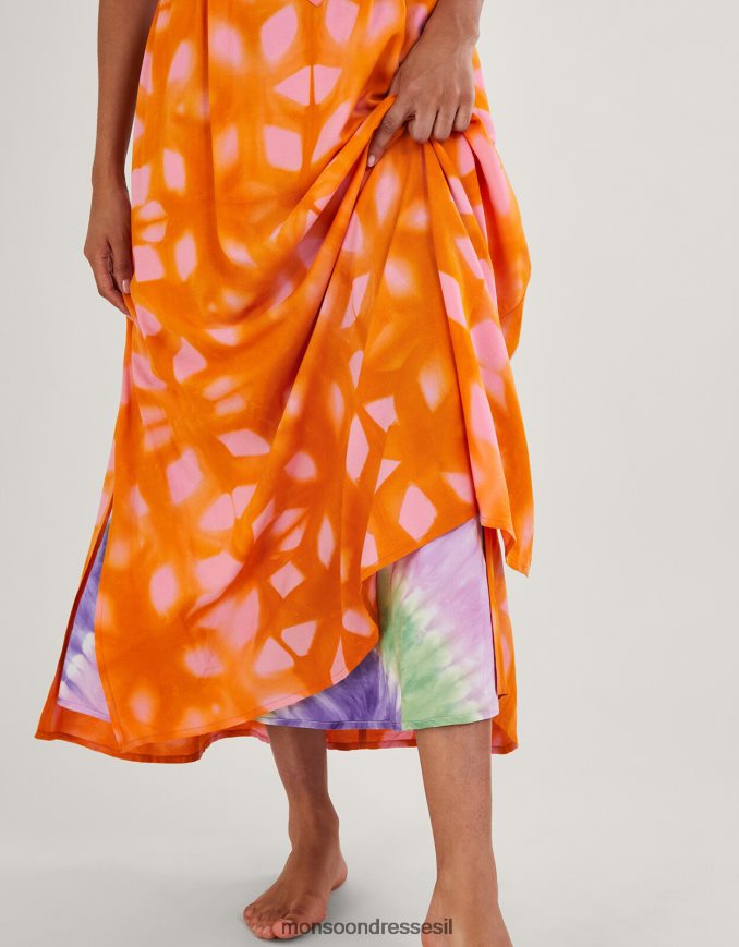 הַלבָּשָׁה Monsoon הדפס שמלת קפטן ב-lenzing ecovero כתום (אלמוגים) נשים HTJ0TZ307