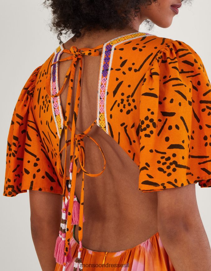 הַלבָּשָׁה Monsoon הדפס שמלת קפטן ב-lenzing ecovero כתום (אלמוגים) נשים HTJ0TZ307