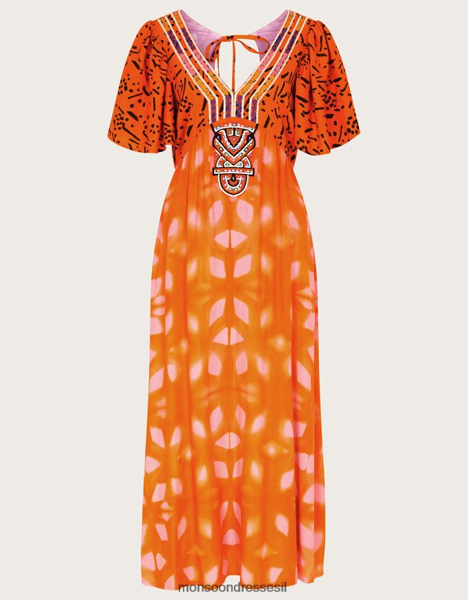 הַלבָּשָׁה Monsoon הדפס שמלת קפטן ב-lenzing ecovero כתום (אלמוגים) נשים HTJ0TZ307