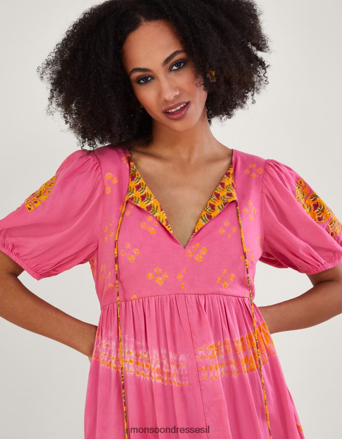 הַלבָּשָׁה Monsoon שמלת בטנה ניגודית בהדפס צבע בנדהאני ב-lenzing ecovero כתום (אלמוגים) נשים HTJ0TZ315