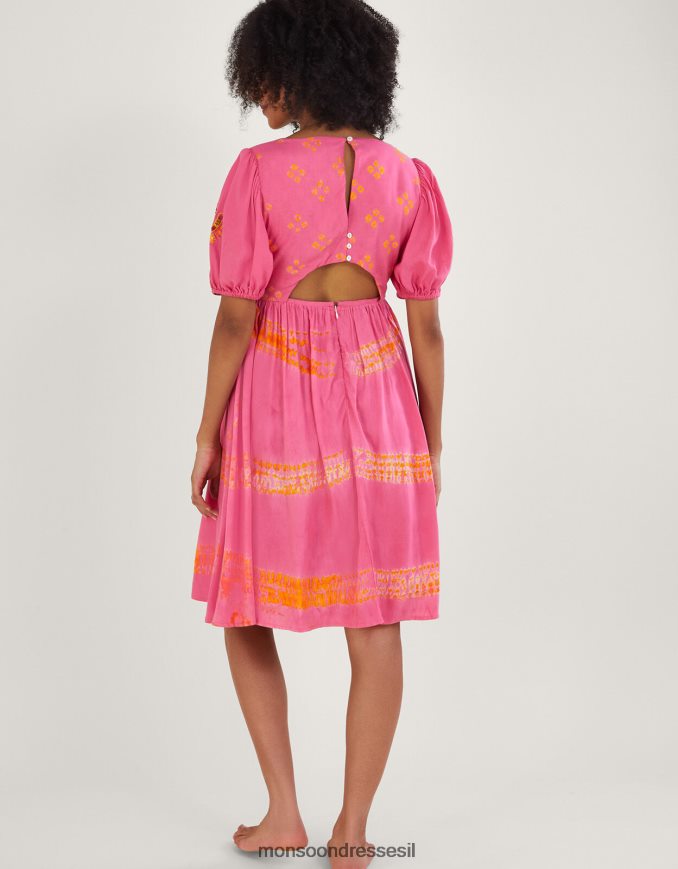 הַלבָּשָׁה Monsoon שמלת בטנה ניגודית בהדפס צבע בנדהאני ב-lenzing ecovero כתום (אלמוגים) נשים HTJ0TZ315