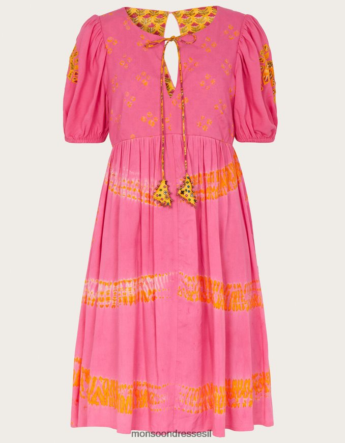 הַלבָּשָׁה Monsoon שמלת בטנה ניגודית בהדפס צבע בנדהאני ב-lenzing ecovero כתום (אלמוגים) נשים HTJ0TZ315