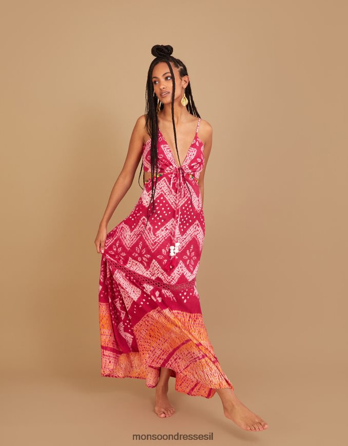 הַלבָּשָׁה Monsoon שמלת מקסי בהדפס בנדאני צבע ב-lenzing ecovero וָרוֹד נשים HTJ0TZ318