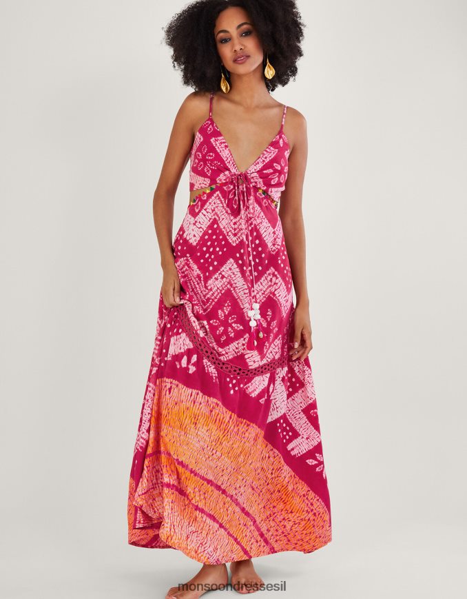 הַלבָּשָׁה Monsoon שמלת מקסי בהדפס בנדאני צבע ב-lenzing ecovero וָרוֹד נשים HTJ0TZ318