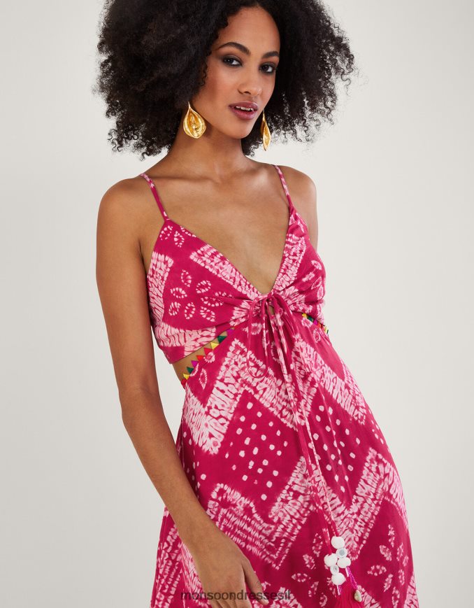 הַלבָּשָׁה Monsoon שמלת מקסי בהדפס בנדאני צבע ב-lenzing ecovero וָרוֹד נשים HTJ0TZ318