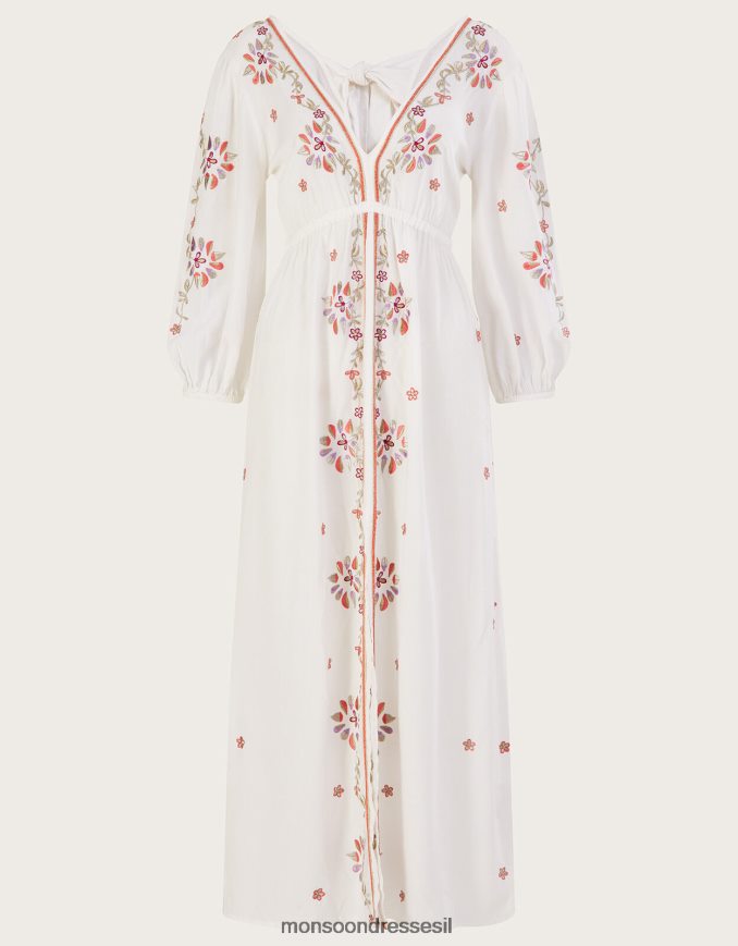 הַלבָּשָׁה Monsoon שמלת מקסי קפטן רקומה ב-lenzing ecovero שֶׁנהָב נשים HTJ0TZ374