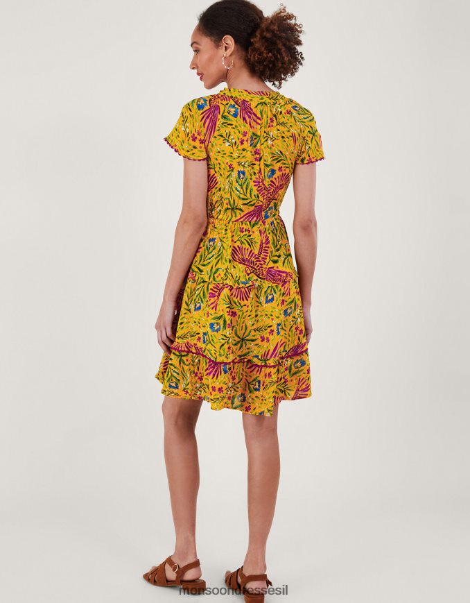 הַלבָּשָׁה Monsoon שמלה בהדפס פרחים ודקלים ב-lenzing ecovero צהוב נשים HTJ0TZ379
