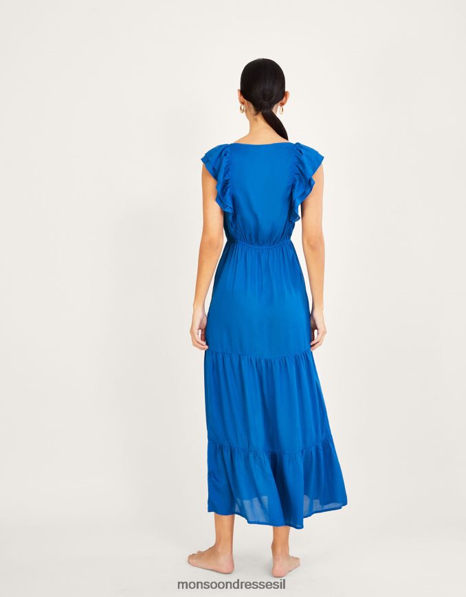 הַלבָּשָׁה Monsoon שמלת מידי חלקה בצווארון סלסול ב-lenzing ecovero כחול (קובלט) נשים HTJ0TZ394