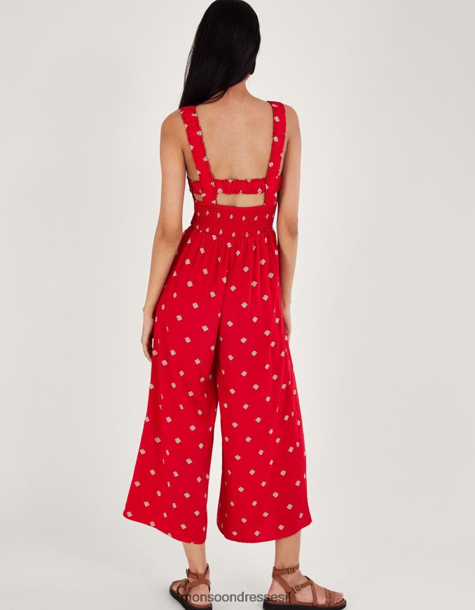 הַלבָּשָׁה Monsoon סרבל חתוך עם הדפס גיאומטרי ב-lenzing ecovero אָדוֹם נשים HTJ0TZ428