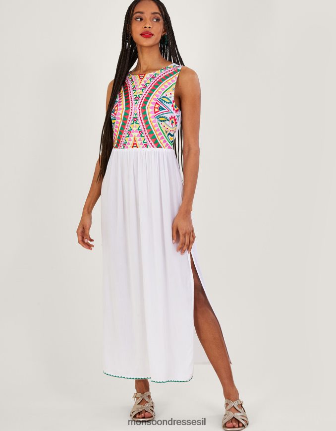 הַלבָּשָׁה Monsoon שמלת מידי רקומה בפסיפס ב-lenzing ecovero לבן נשים HTJ0TZ448