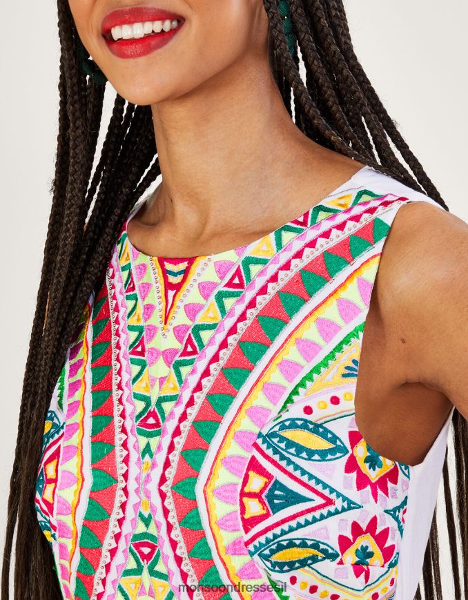 הַלבָּשָׁה Monsoon שמלת מידי רקומה בפסיפס ב-lenzing ecovero לבן נשים HTJ0TZ448