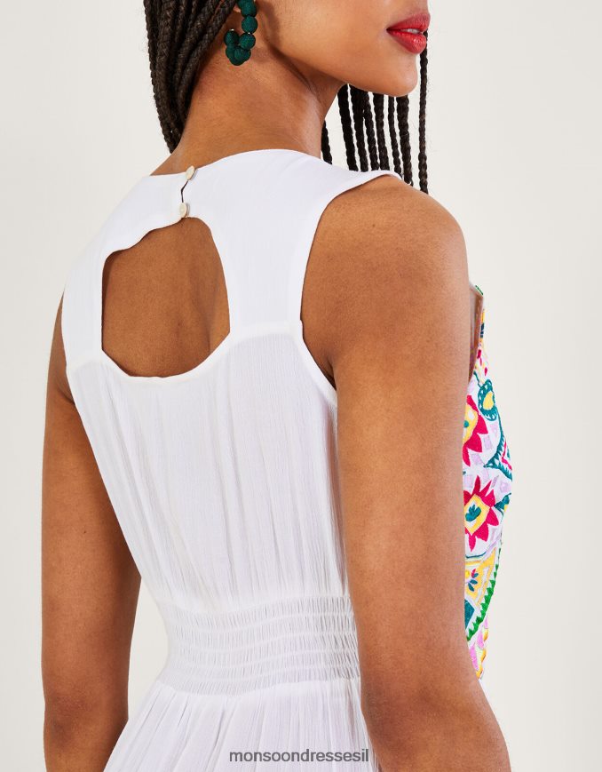 הַלבָּשָׁה Monsoon שמלת מידי רקומה בפסיפס ב-lenzing ecovero לבן נשים HTJ0TZ448